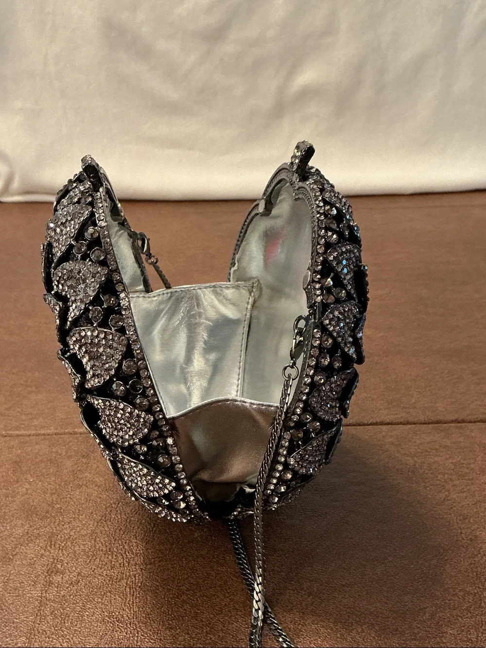 NWT Off Park Collection Designer Gun Metal Crystal Flower Evening Bag Clutch 6”